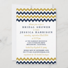 Convite Marinho moderno e Chá de panela Dourado Chevron