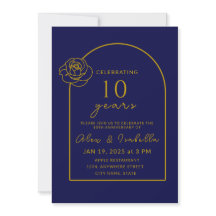 Marinho moderno e Dourado 10º Aniversário de Casam