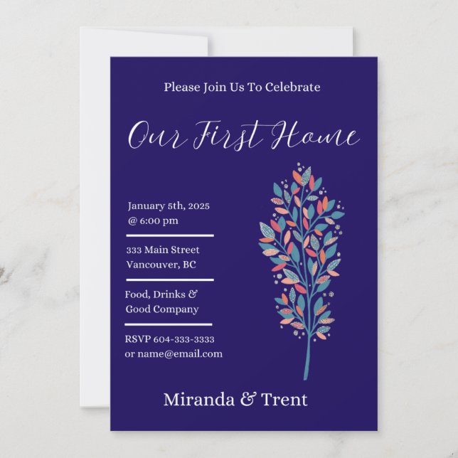 Convite Marinho Moderno - Festa Azul de Aquecimento Domést (Frente)