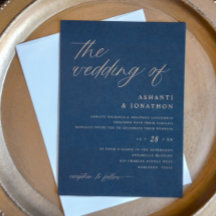 Marinho Moderno Romântico Azul e Casamento Dourado