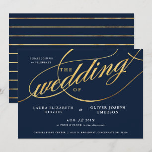 Convite Marinho Moderno Único e Casamento de Script Doura