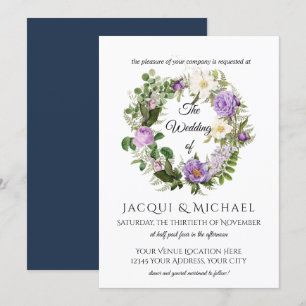 Convite Marinho n Lavanda Rosas de marfim w Casamento Fern