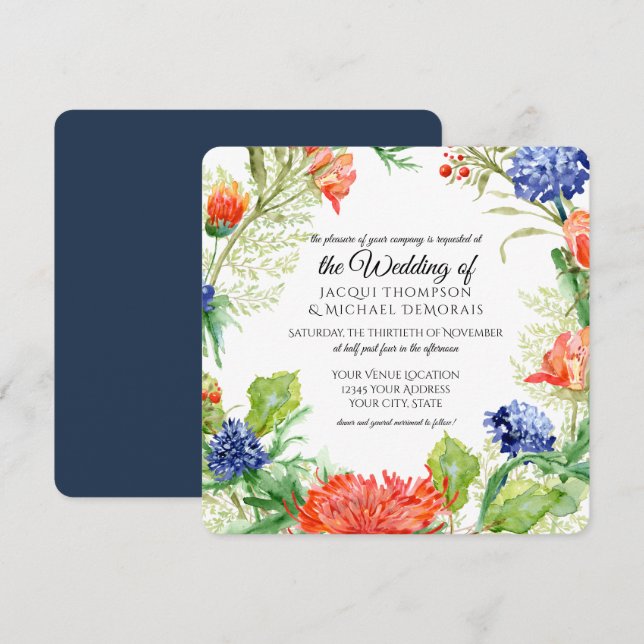 Convite Marinho n Mães de Coral Laranja Escórias Florais B (Frente/Verso)