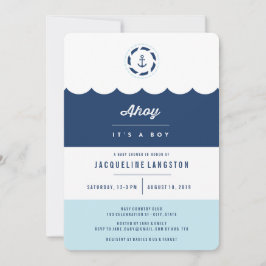 Convite Marinho náutico Ahoy É um Chá de fraldas moderno