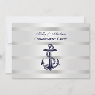 Convite Marinho Náutico Blu Anchor Silver Wt BG H Noivad