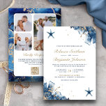 Convite Marinho Náutico Blue Starfish Foto QR Code Casamen<br><div class="desc">Incêndio aos seus convidados com este elegante convite para casamento,  com belos elementos do mar com o Código QR para RSVP online. Basta adicionar os detalhes do seu evento neste modelo fácil de usar e adorar este cartão com as suas fotografias favoritas para o tornar um convite único.</div>