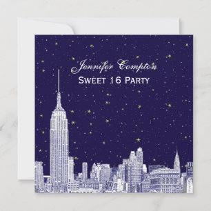 Convite Marinho NYC Skyline Etch Starry DIY BG Sweet 16 SQ