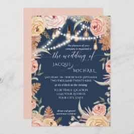 Convite Marinho Pampas Grass Lâmpadas De Edison Floral Cor