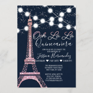 Convite Marinho Paris Eiffel Torre Glitter Luzes Quinceañe