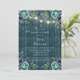 Convite Marinho Peonies e Turquesa Brunch e Bubble