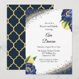 Convite Marinho Peony Citrus Pintado Floral Brunch & Bubbl