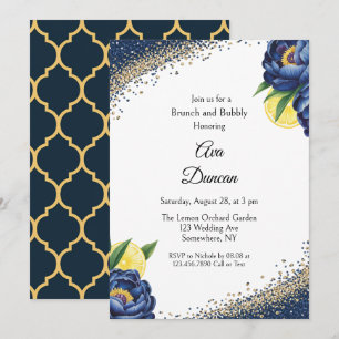 Convite Marinho Peony Citrus Pintado Floral Brunch & Bubbl