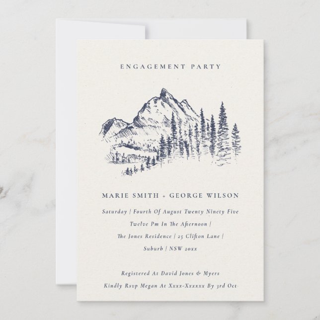 Convite Marinho Pine Woods Sketch Noivado de Casamento (Frente)