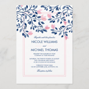 Convite Marinho Pink Floral Pink Deixa Casamento De Aquare