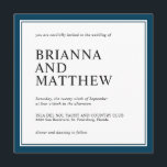Convite Marinho Quadrado Simples e Casamento Branco<br><div class="desc">Simples e saboroso, este design de convite de casamento quadrado tem uma dupla fronteira azul marinho com um fundo central branco. Os quadros de texto são nítidos e elegantes, com ênfase nos nomes da noiva e do noivo que aparecem em grande impressão. O esquema de cores é uma escolha maravilhosa...</div>