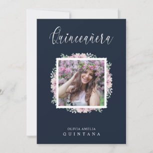 Convite Marinho Quinceañera Pink Trendy Garland Foto Espa