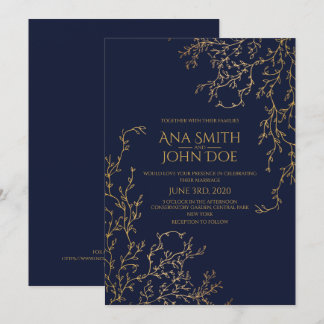 Convite Marinho Real Azul e Casamento Dourado
