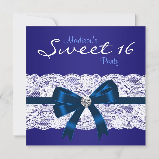 Convite Marinho Real Blue Lace Blue Sweet 16 Party (Frente)