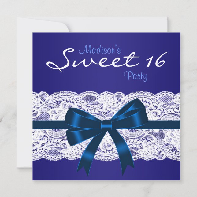 Convite Marinho Real Blue Lace Blue Sweet 16 Party (Frente)
