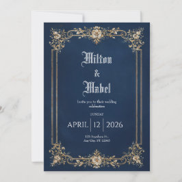 Convite Marinho Real e Casamento Floral Dourado