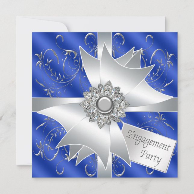 Convite Marinho Real Elegante Festa de noivado Azul (Frente)