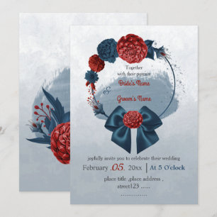 Convite marinho romântico e casamento floral burgundy