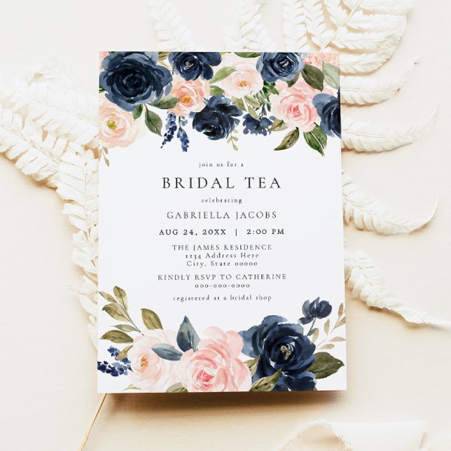 Convite Marinho Romântico e doce Blush Floral Bridal Tea (Criador carregado)