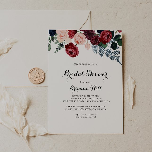 Convite Marinho Rosa Brilhante Chá de panela Floral (Criador carregado)