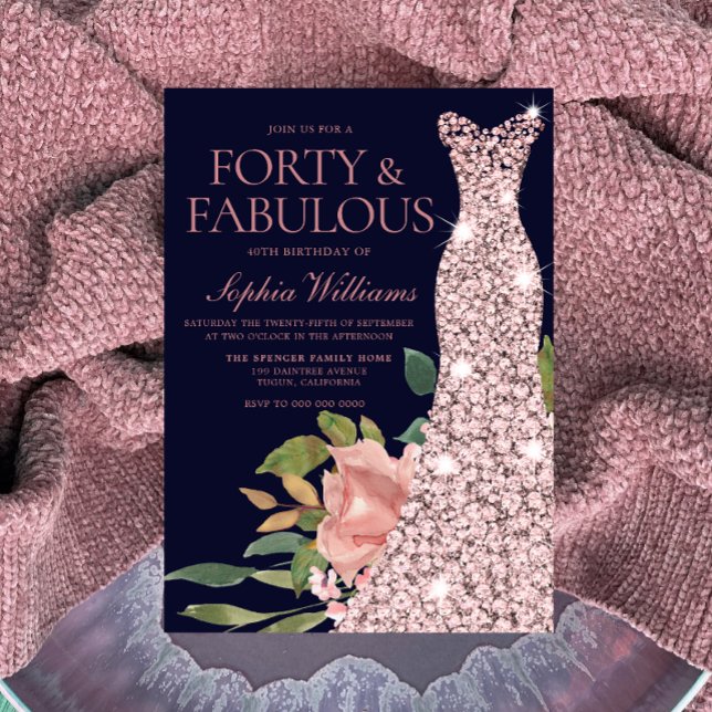 Convite Marinho rosa Dourada de Flores de Escoamento anive (Criador carregado)