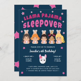 Convite Marinho rosa-quente Llama Pajama Sleepover