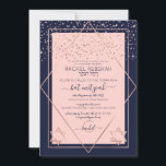 Convite Marinho Rosa Rosa Dourada Bat Mitzvah<br><div class="desc">Este elegante e moderno convite do Bat Mitzvah é ideal para um evento clássico e formal. Ele apresenta um confete brilhante rosa dourado esparso impresso e esmaecido, esculpido sobre uma fina borda de diamante geométrico e retângulo, com uma marinho azul espessa por baixo e um preenchimento cor-de-rosa pincelado ao lado...</div>