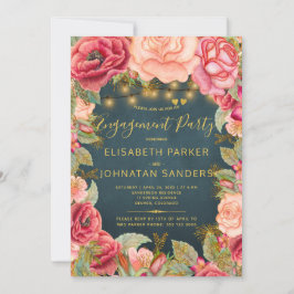 Convite Marinho rosas cor-de-rosa festa de noivado