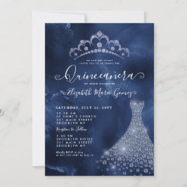Convite Marinho Royal Blue Diamond Tiara Dress Quinceanera
