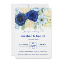 Marinho Royal Bue Casamento Watercolor Flores De M