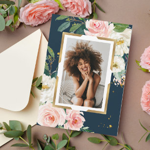 Convite Marinho Russo Azul e Cor-de-Rosa Dourado