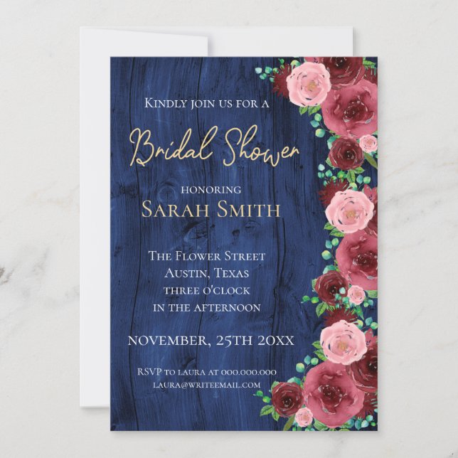 Convite Marinho Russo e Chá de panela de Aquarela Borgonha (Frente)