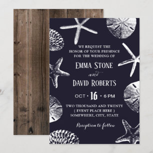 Convite Marinho Rustic Beach Casamento Starfish & Seashell