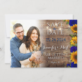 Convite Marinho Rustic Sunflower Photo Save the Date Card