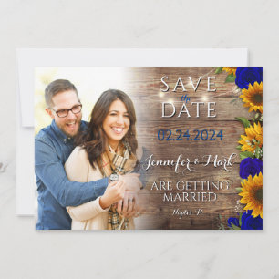 Convite Marinho Rustic Sunflower Photo Save the Date Card