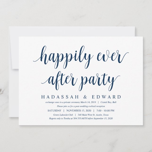 Convite Marinho Rústico Moderno Azul, Elopemento de Casame (Frente)