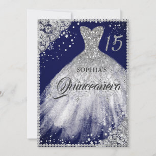 Convite Marinho Silver Diamond Lace Sparkle Gown Quinceane