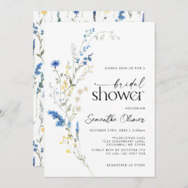 Convite Marinho Simples das Flores Selvagens Azuis Daît