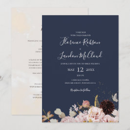 Convite Marinho Simples Floral Moderno Tudo Em Um Casament