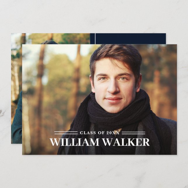 Convite Marinho Simples Moderno 2 Festa de formatura FOTO (Frente/Verso)