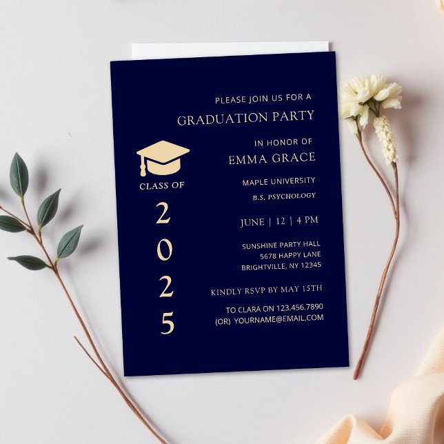 Convite Marinho simples moderno e Festa de formatura Doura (class of 2025 graduation invitations,graduation party invitations,graduation invites, graduate invit)
