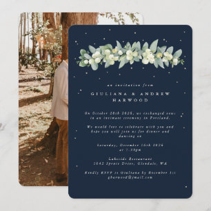 Convite Marinho Snowberry+Eucalyptus Recepção de casamento