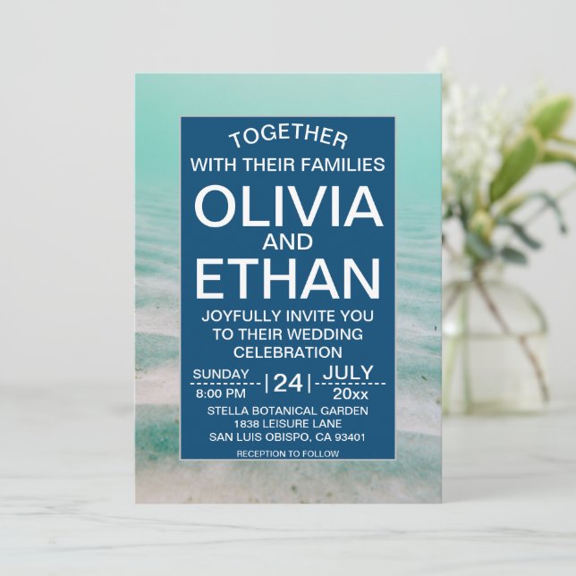 Convite Marinho Sob O Casamento De Turquesa De Frigorífico (Em pé/Frente)