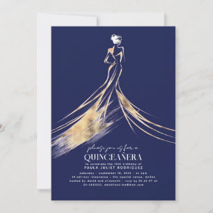 Convite Marinho sofisticado Elegante QUINCEAÑERA Azul