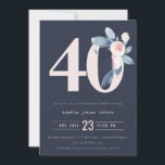 CONVITE MARINHO SUAVE BLUH BLUE FLORAL 40º ANIVERSÁRIO DE<br><div class="desc">Se você precisar de qualquer outra personalização ou qualquer outro item correspondente,  entre em contato comigo em yellowfebstudio@gmail.com</div>