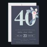 CONVITE MARINHO SUAVE BLUH BLUE FLORAL 40º ANIVERSÁRIO DE<br><div class="desc">Se você precisar de qualquer outra personalização ou qualquer outro item correspondente,  entre em contato comigo em yellowfebstudio@gmail.com</div>